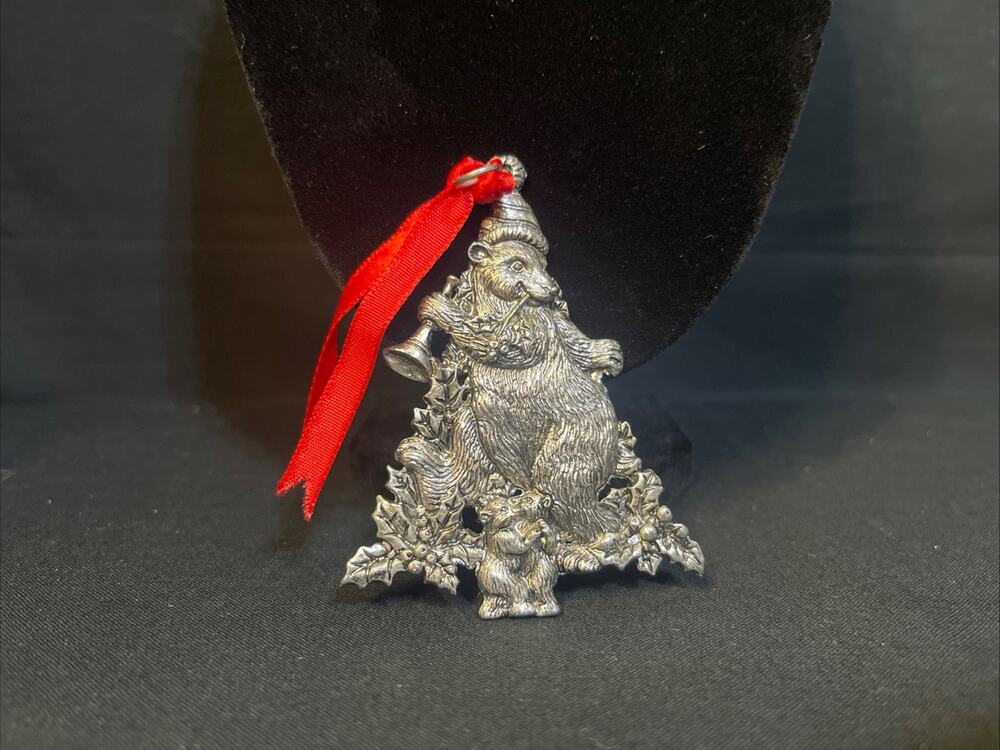 Vintage 1992 Arthur Court Dancing Bear Christmas Tree Metal Silver Ornament